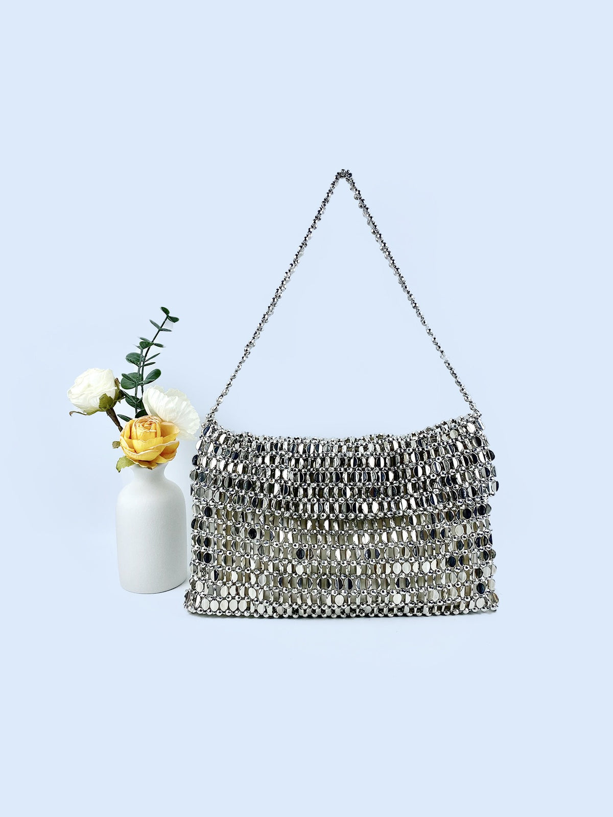Retro Silver Sequin Woven Armpit Bag