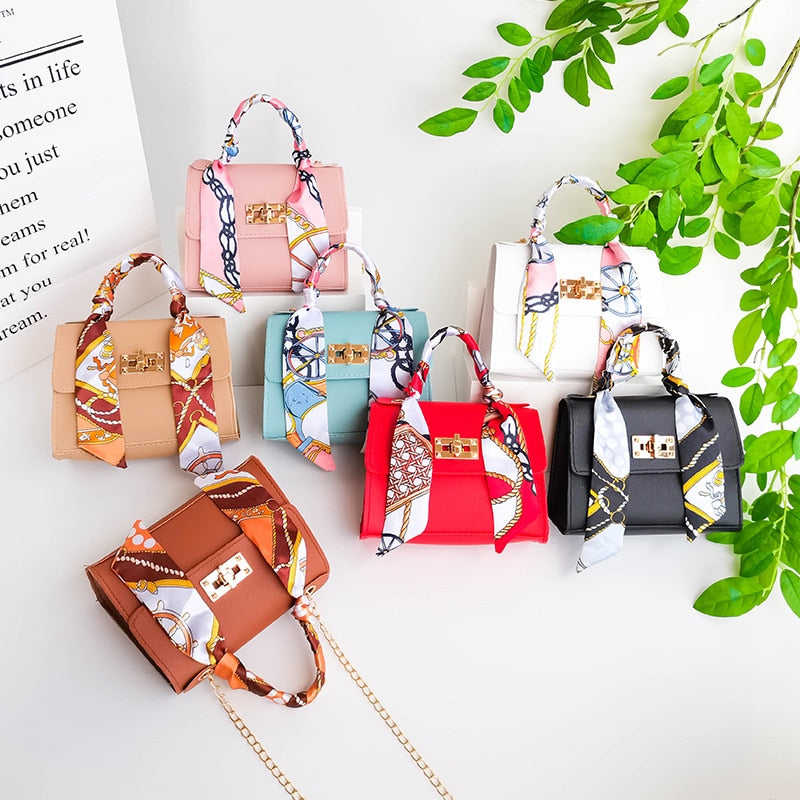 Silk Scarf Lock Chain Mini Square Bag