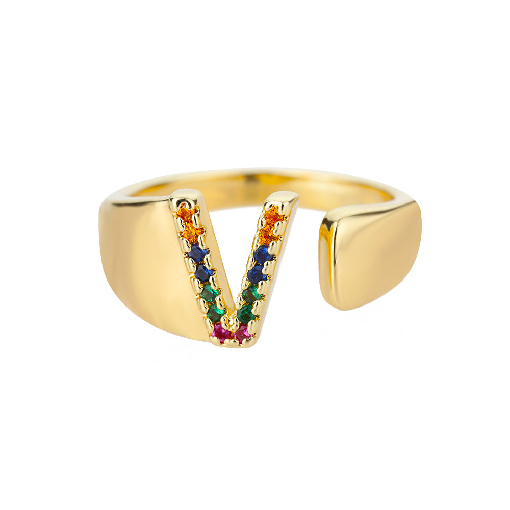 18K Gold Zircon Letter Initial Ring