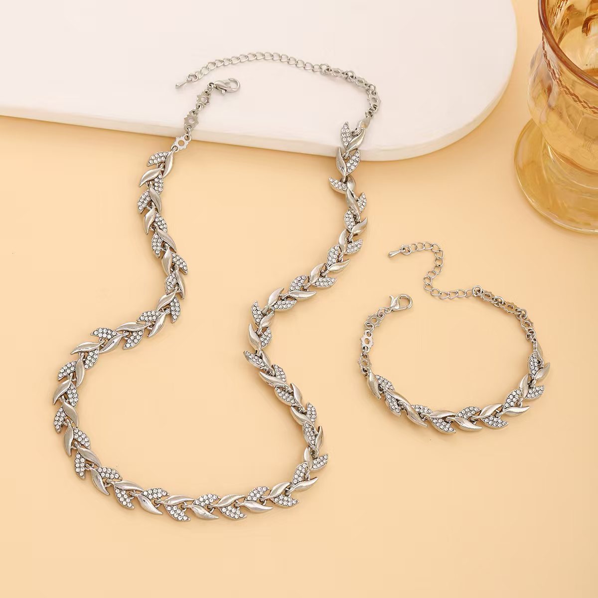 Rhinestone Leaf Jewelry Set