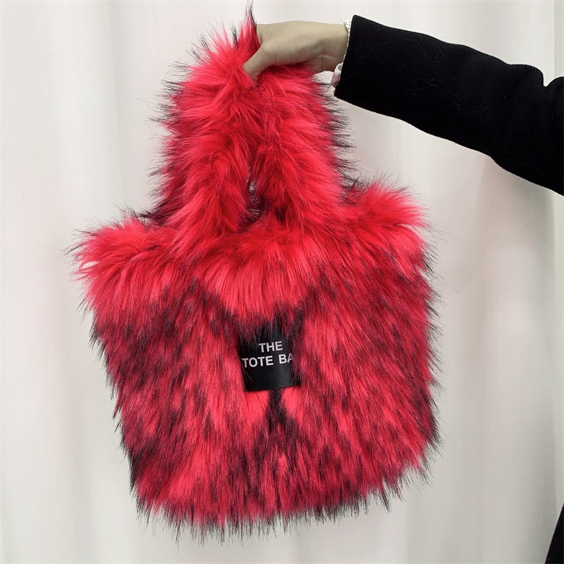 Faux Raccoon Fur Plush Tote