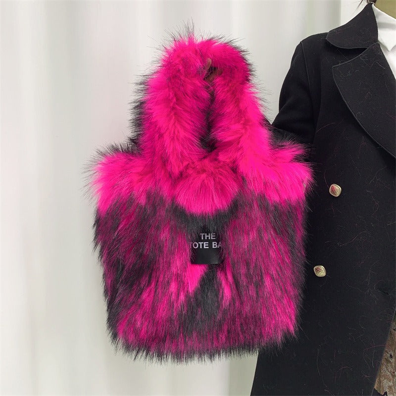 Faux Raccoon Fur Plush Tote