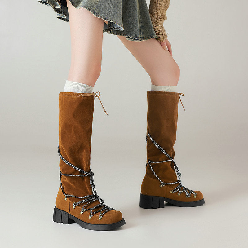 Belted Square Heel Slimming Over-the-Knee Boots
