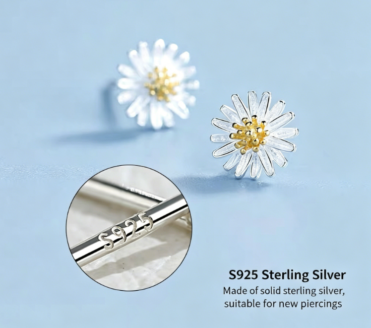 S925 Sterling Silver Daisy Stud Earrings