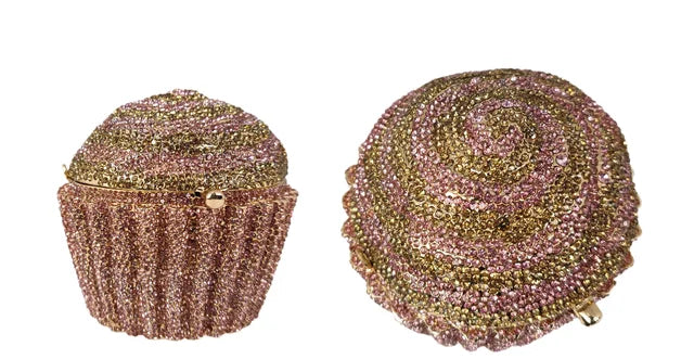 Women Blue Cupcake Evening Bag Crystal Clutch Purses Wedding Bridal Rhinestone Handbag Party Minaudiere Bag