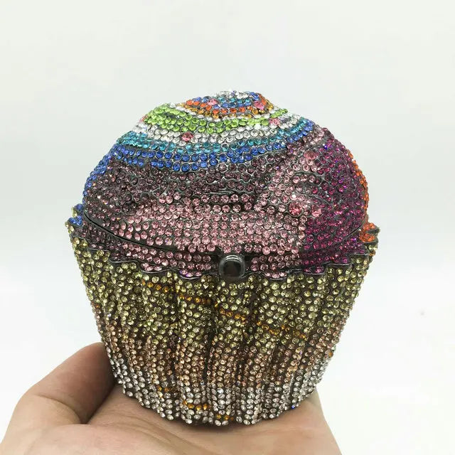 Women Blue Cupcake Evening Bag Crystal Clutch Purses Wedding Bridal Rhinestone Handbag Party Minaudiere Bag