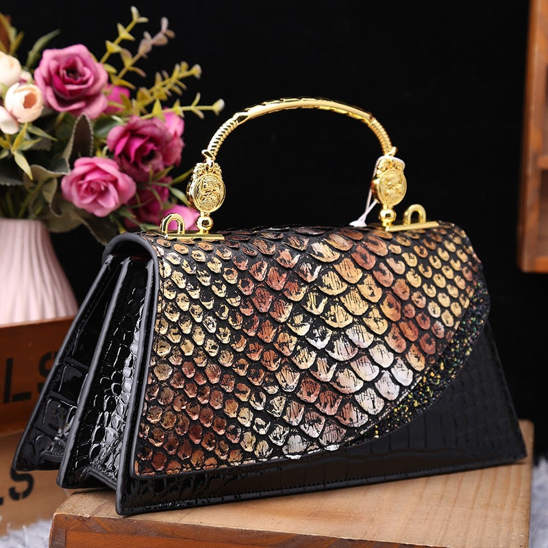 Snakeskin Trapezoid Shoulder Bag
