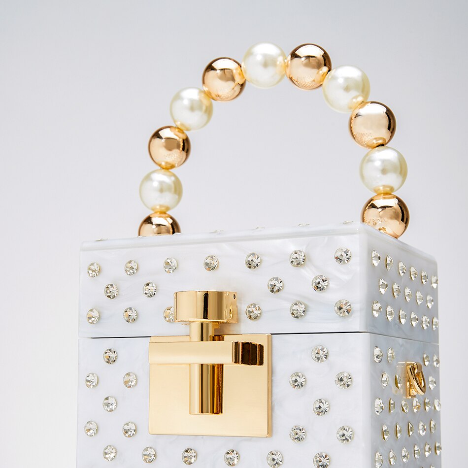 Pearl Rhinestone Acrylic Clutch