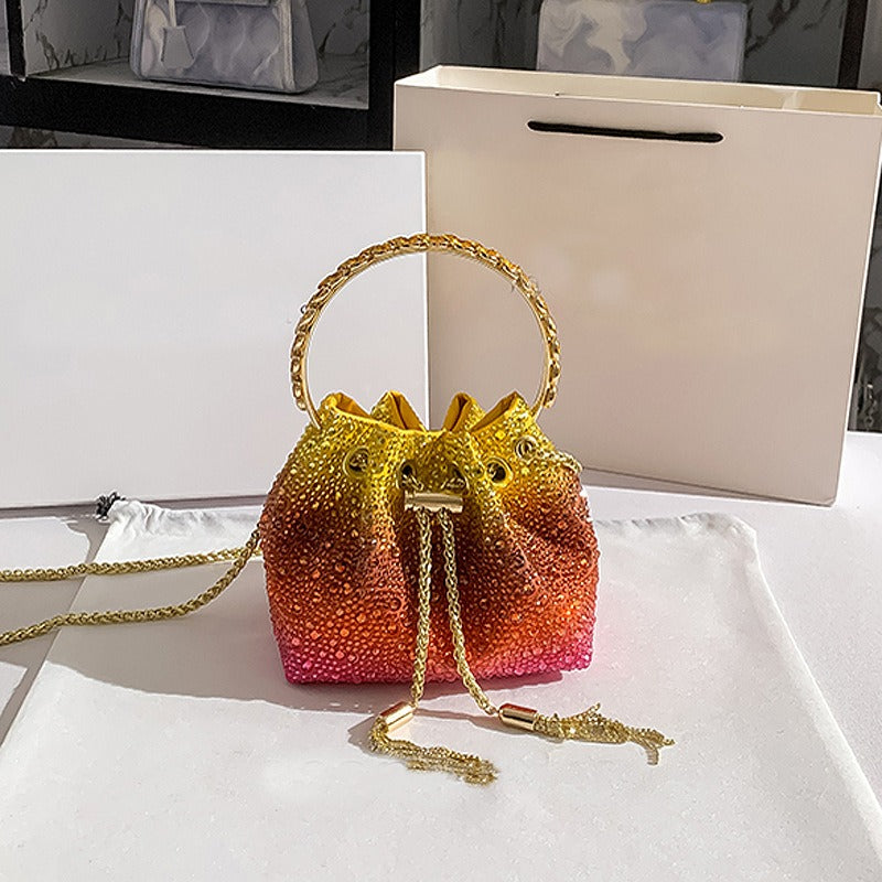 Crystal Drawstring Bucket Bag