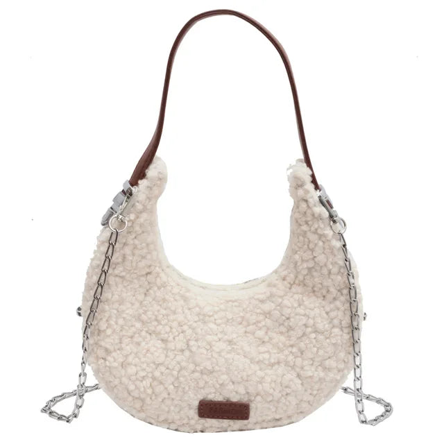 Faux Wool Fur Shoulder Tote