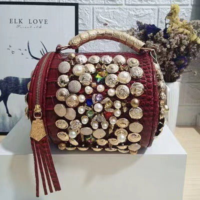 Handmade Rhinestone Cylinder Bag