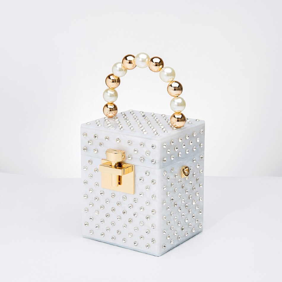 Pearl Rhinestone Acrylic Clutch