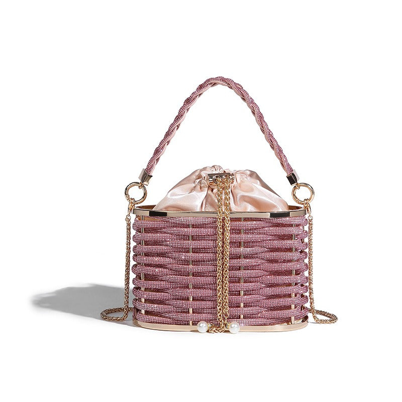 Woven Rattan Half Moon Clutch