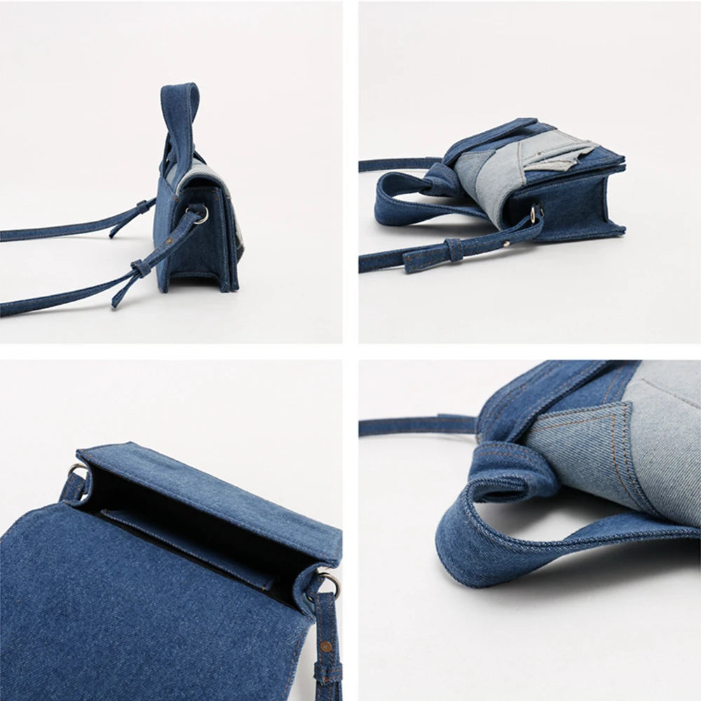 Denim Patchwork Canvas Shopper Tote