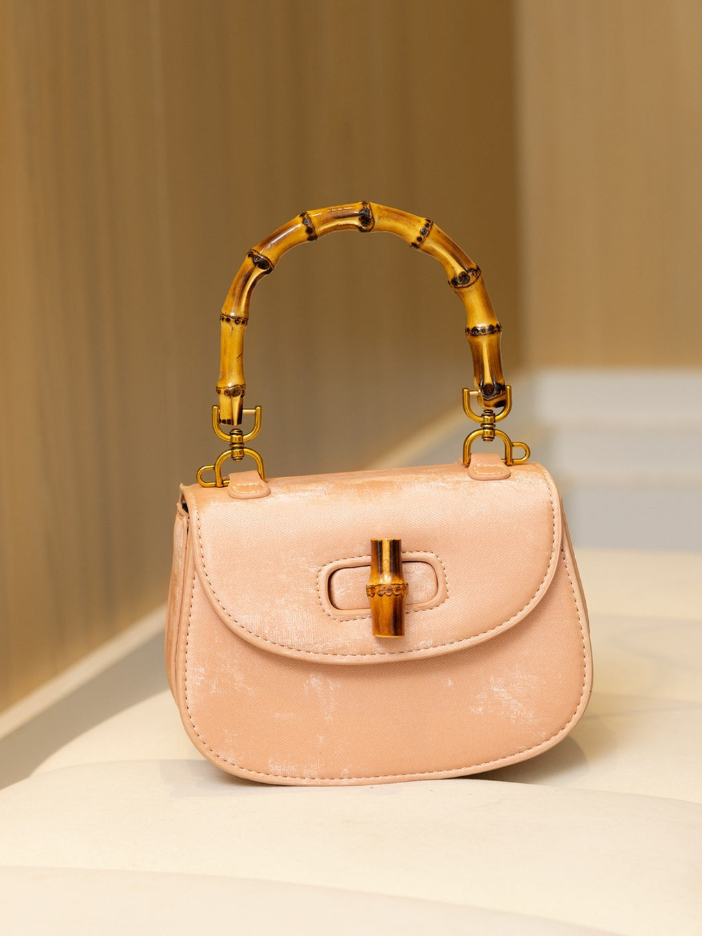 Bamboo Handle Saddle Crossbody Bag