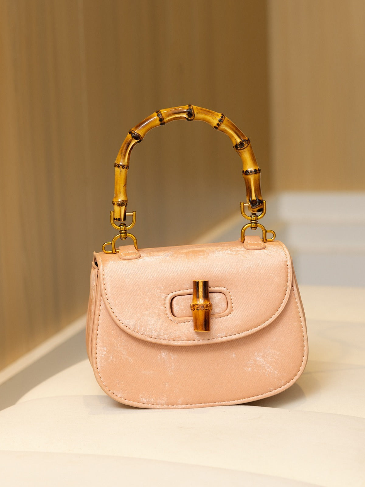 Bamboo Handle Saddle Crossbody Bag
