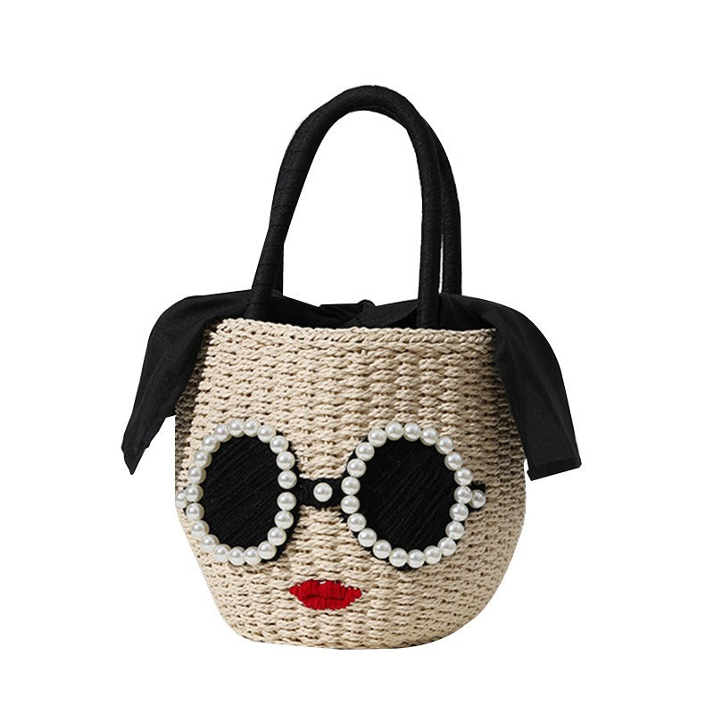 Cartoon Rattan Woven Bucket Bag