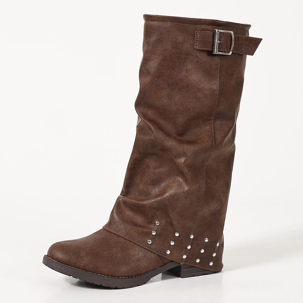Copper Buckle Tassel Knight Mid-Calf Boots