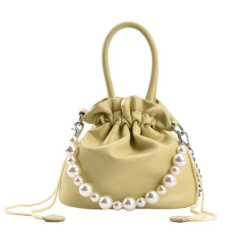 Pearl Chain Pleated Shoulder Bag