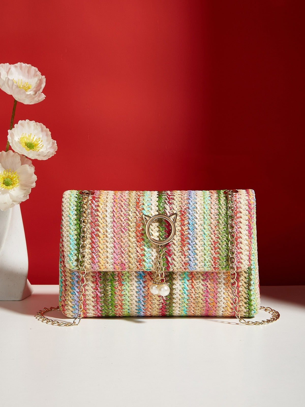 Korean Straw Lock Closure Square Bag