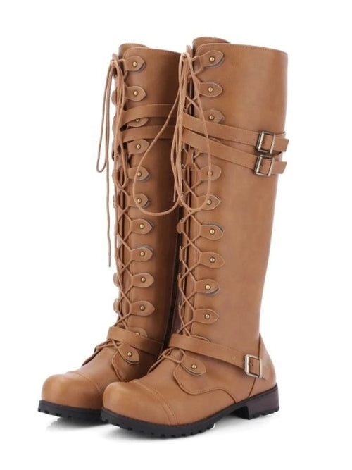 Lace-Up Boots with Buckle Straps