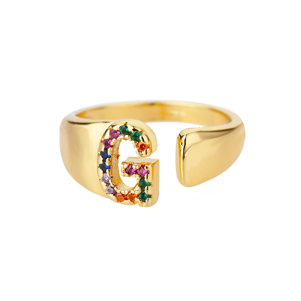 18K Gold Zircon Letter Initial Ring