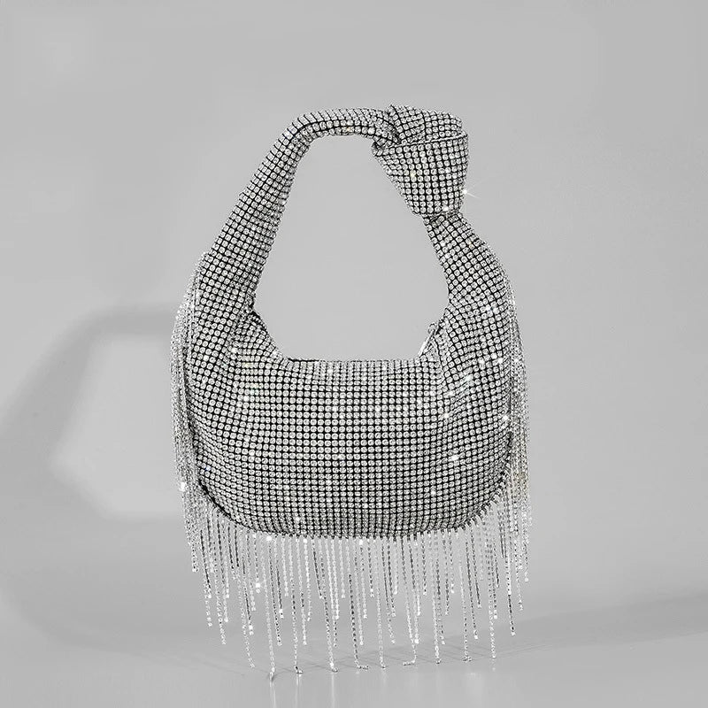 Tassel Rhinestone Knotted Handle Clutch