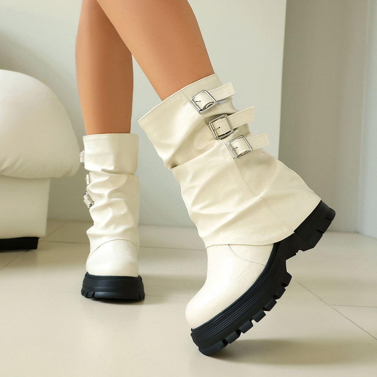 Punk Thick Sole Leg Cuff Low-Cut Boots