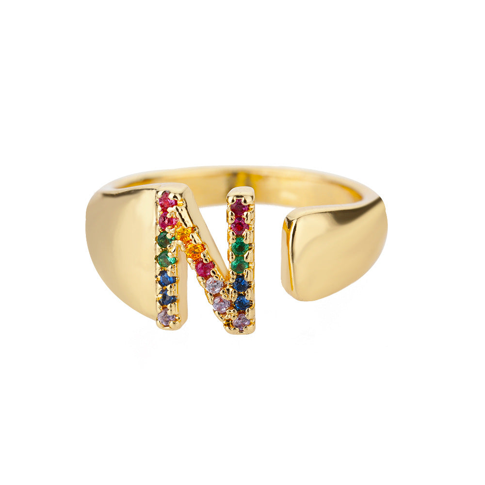 18K Gold Zircon Letter Initial Ring