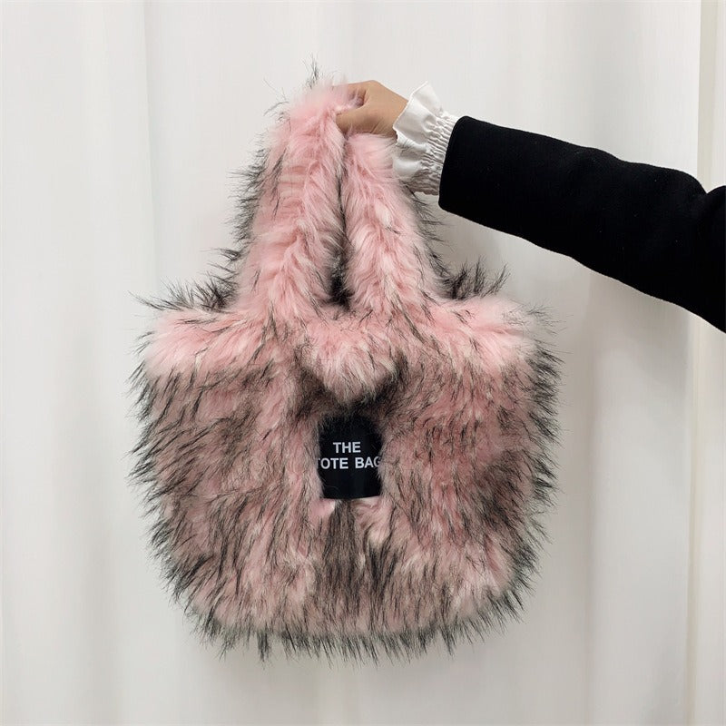Faux Raccoon Fur Plush Tote