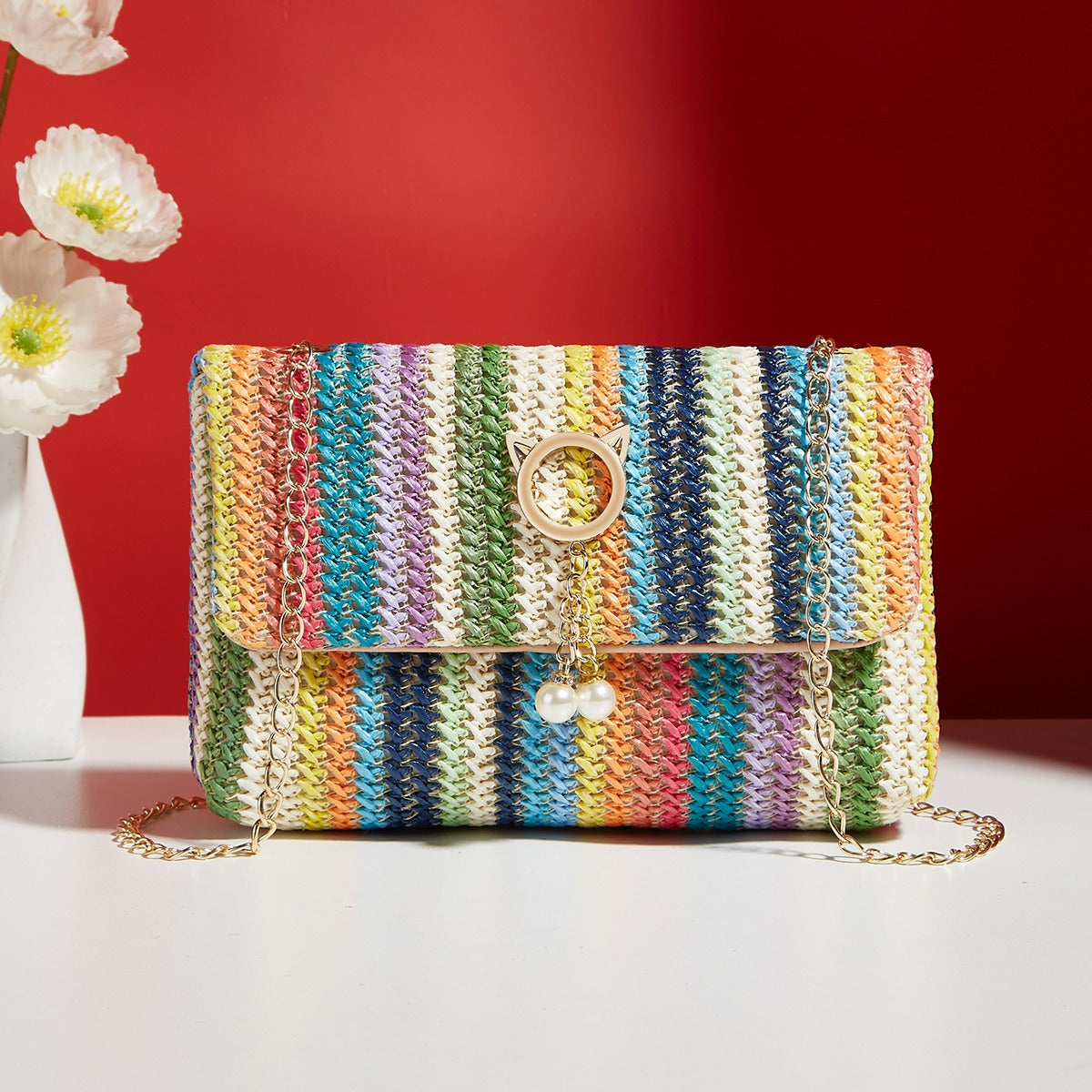 Korean Straw Lock Closure Square Bag