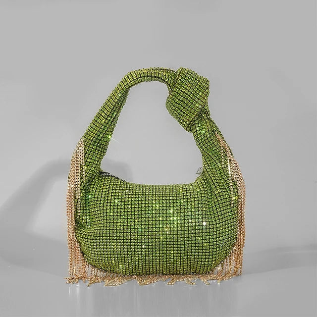Tassel Rhinestone Knotted Handle Clutch