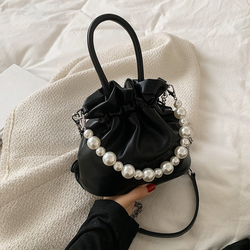 Pearl Chain Pleated Shoulder Bag