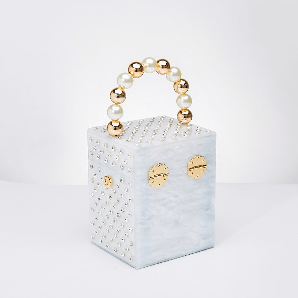 Pearl Rhinestone Acrylic Clutch