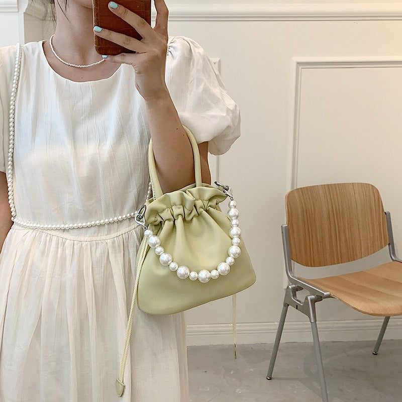 Pearl Chain Pleated Shoulder Bag