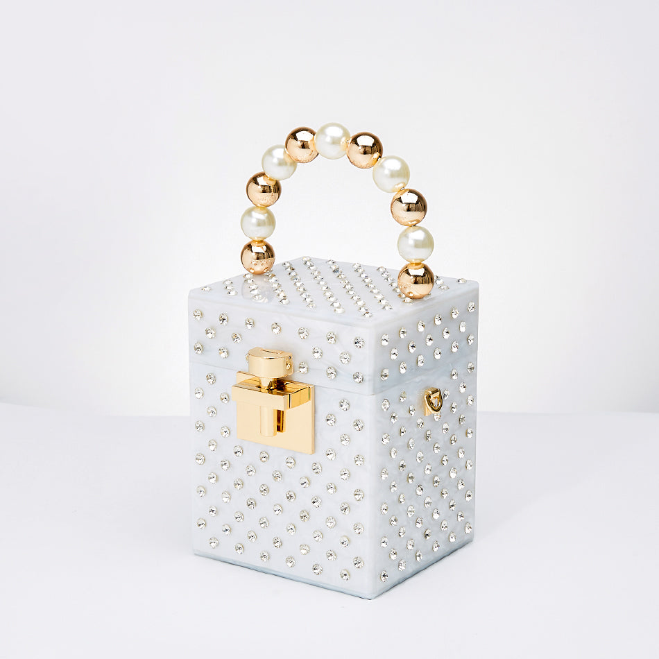 Pearl Rhinestone Acrylic Clutch