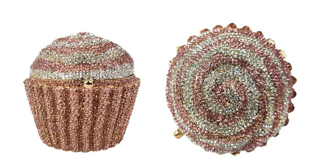 Women Blue Cupcake Evening Bag Crystal Clutch Purses Wedding Bridal Rhinestone Handbag Party Minaudiere Bag