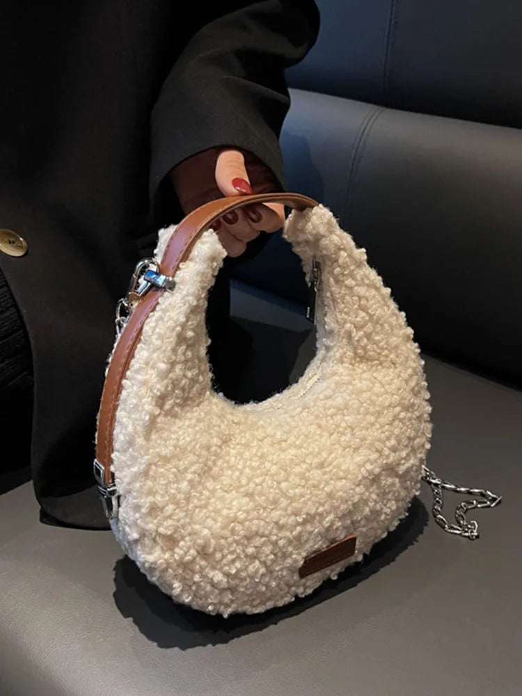 Faux Wool Fur Shoulder Tote