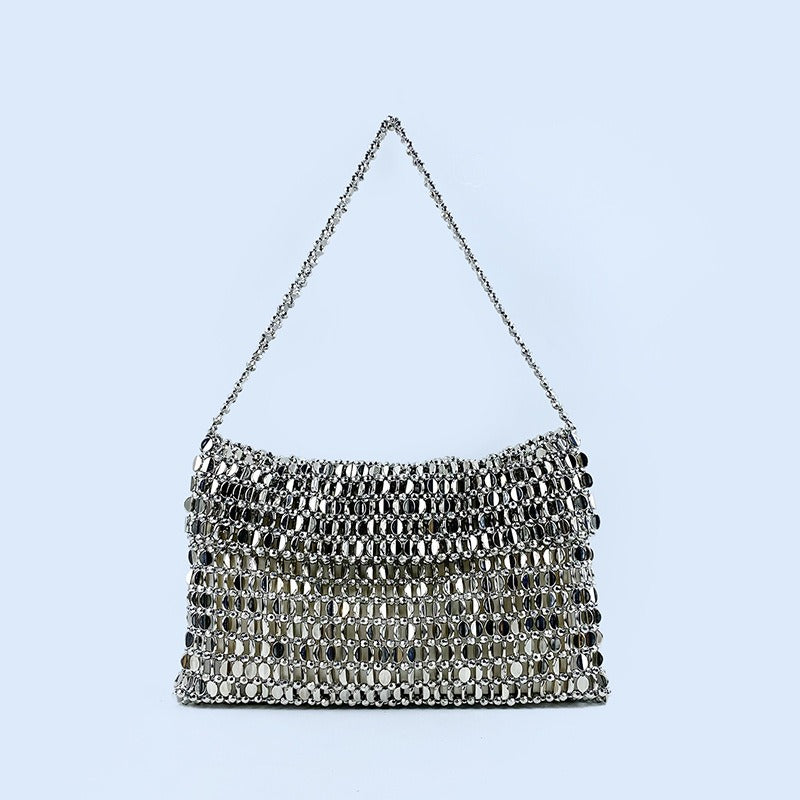 Retro Silver Sequin Woven Armpit Bag