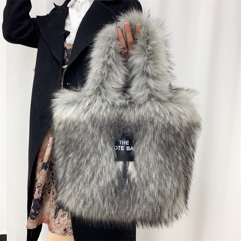 Faux Raccoon Fur Plush Tote
