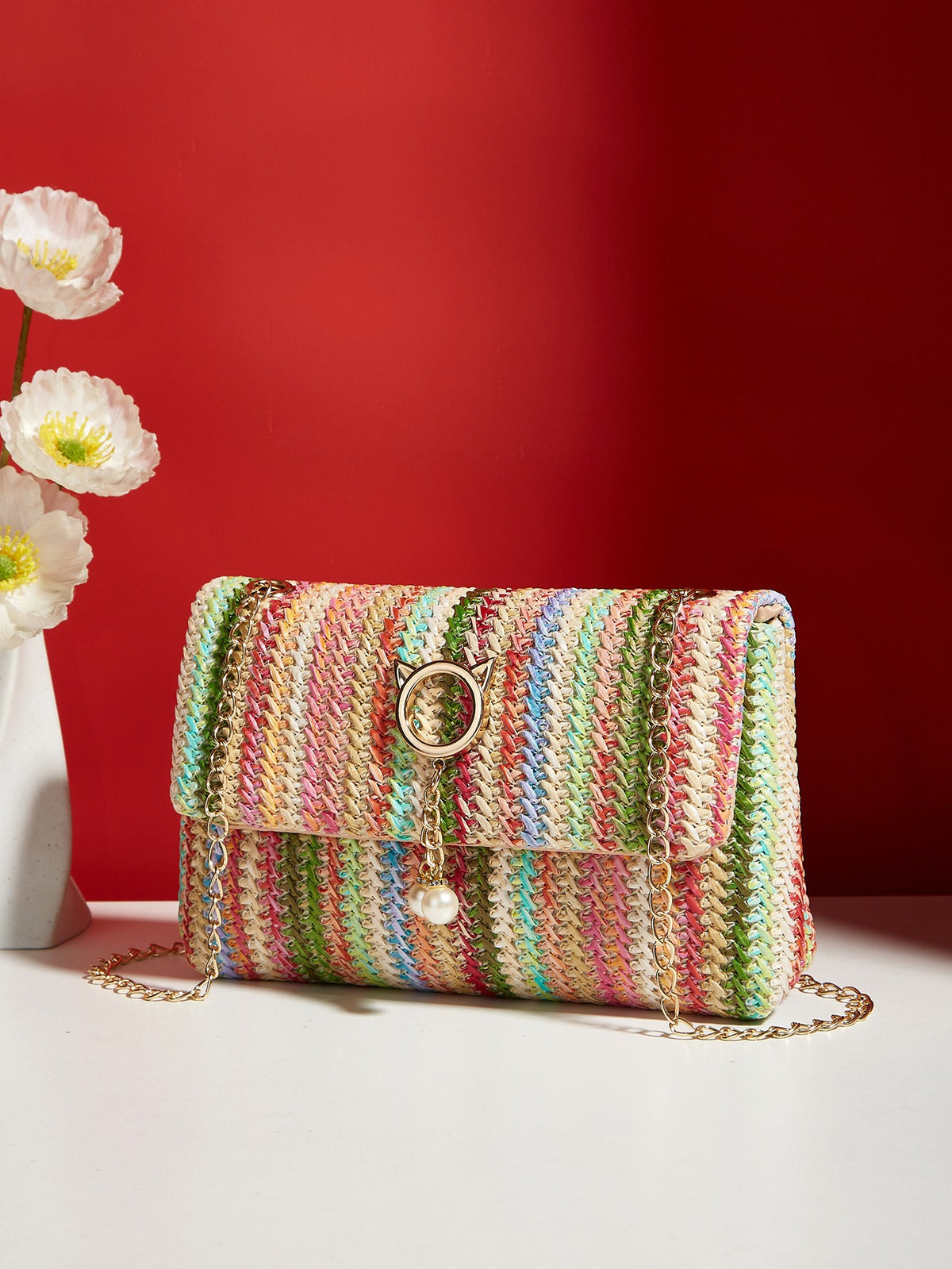 Korean Straw Lock Closure Square Bag