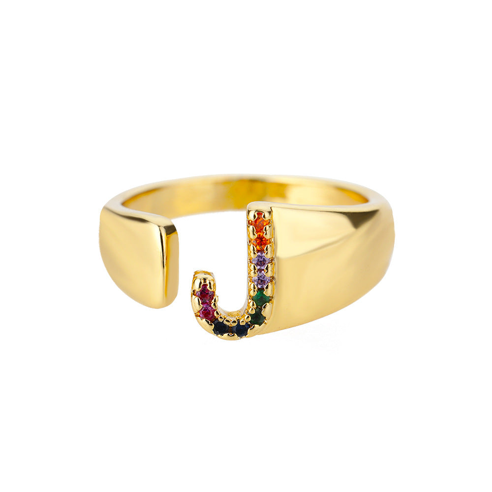 18K Gold Zircon Letter Initial Ring