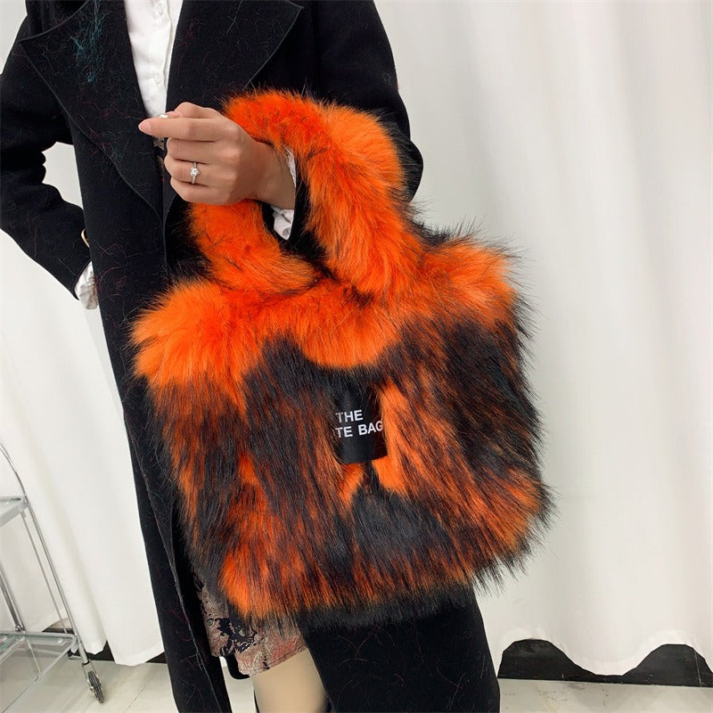 Faux Raccoon Fur Plush Tote