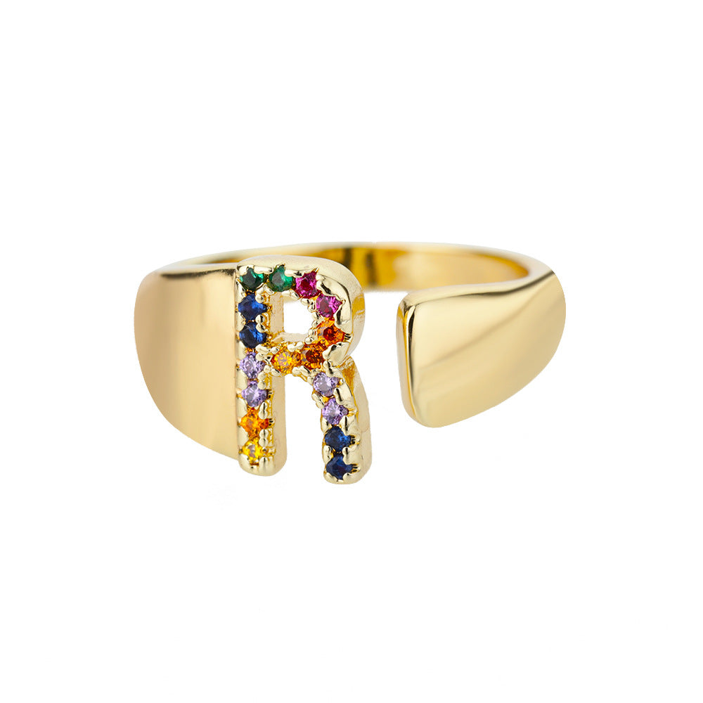 18K Gold Zircon Letter Initial Ring