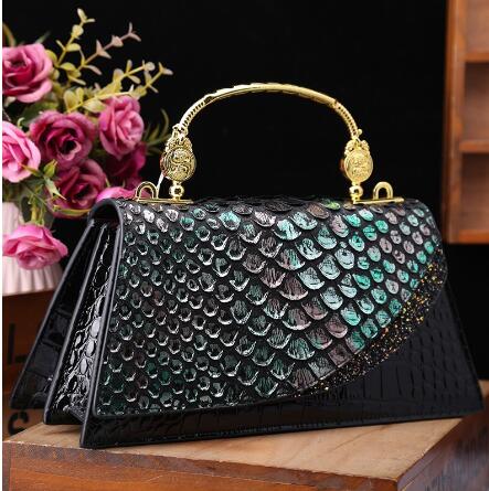 Snakeskin Trapezoid Shoulder Bag