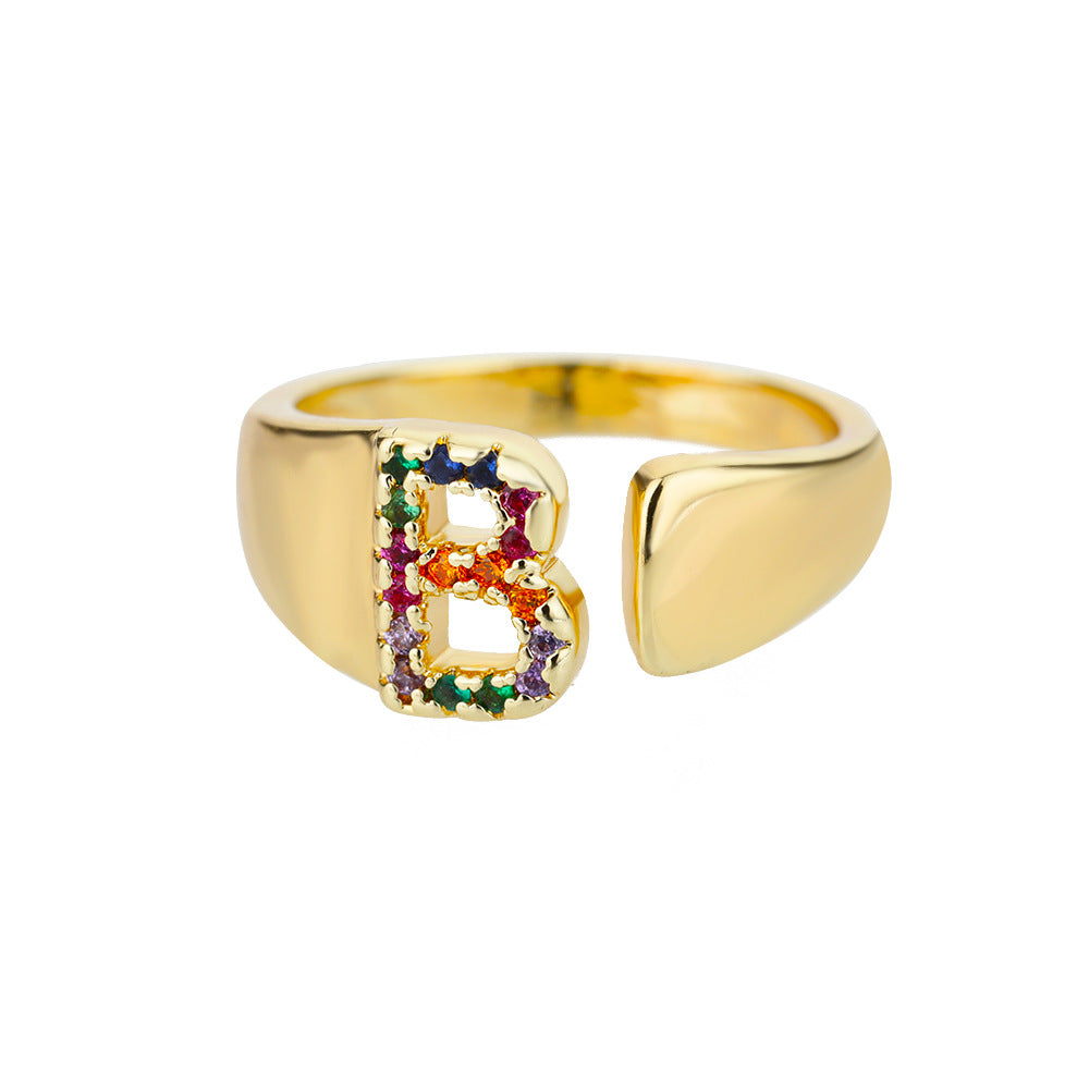 18K Gold Zircon Letter Initial Ring