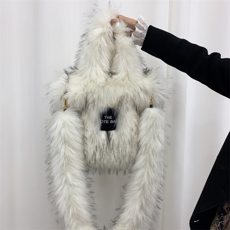 Faux Raccoon Fur Plush Tote