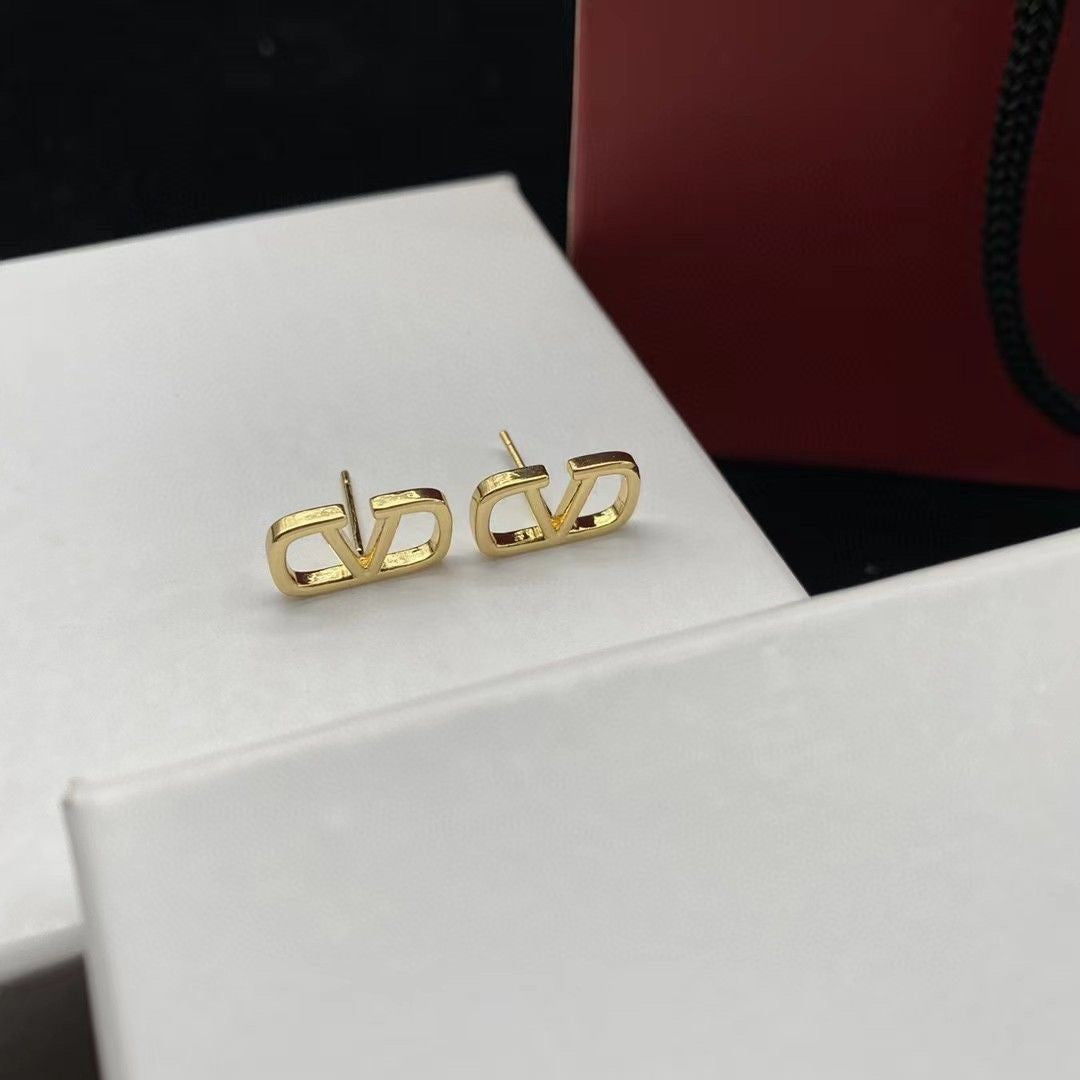 Sterling Silver V-Shape Stud Earrings