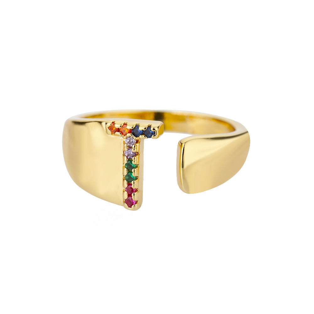 18K Gold Zircon Letter Initial Ring