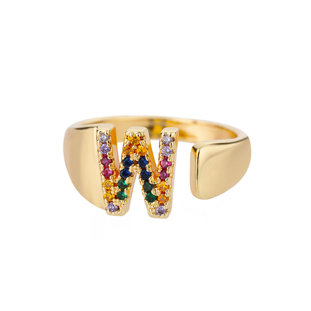 18K Gold Zircon Letter Initial Ring